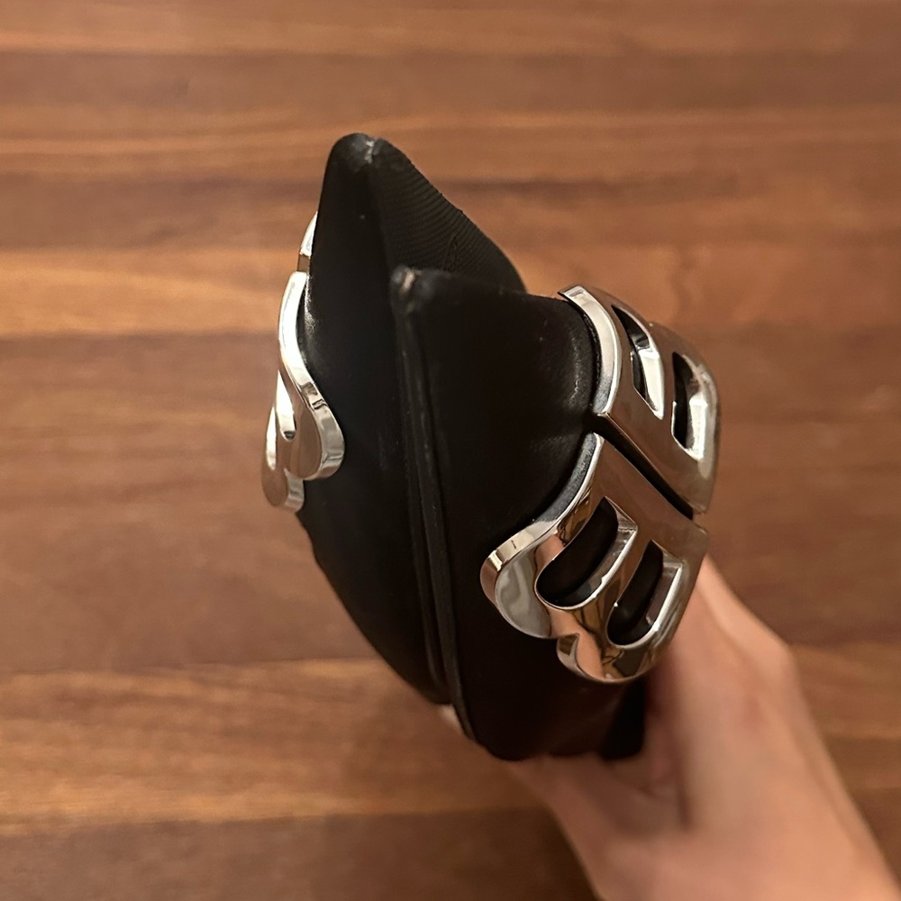 Balenciaga BB Logo Slingback Pointed Flats Black Leather Size 37 - Picture 10 of 10